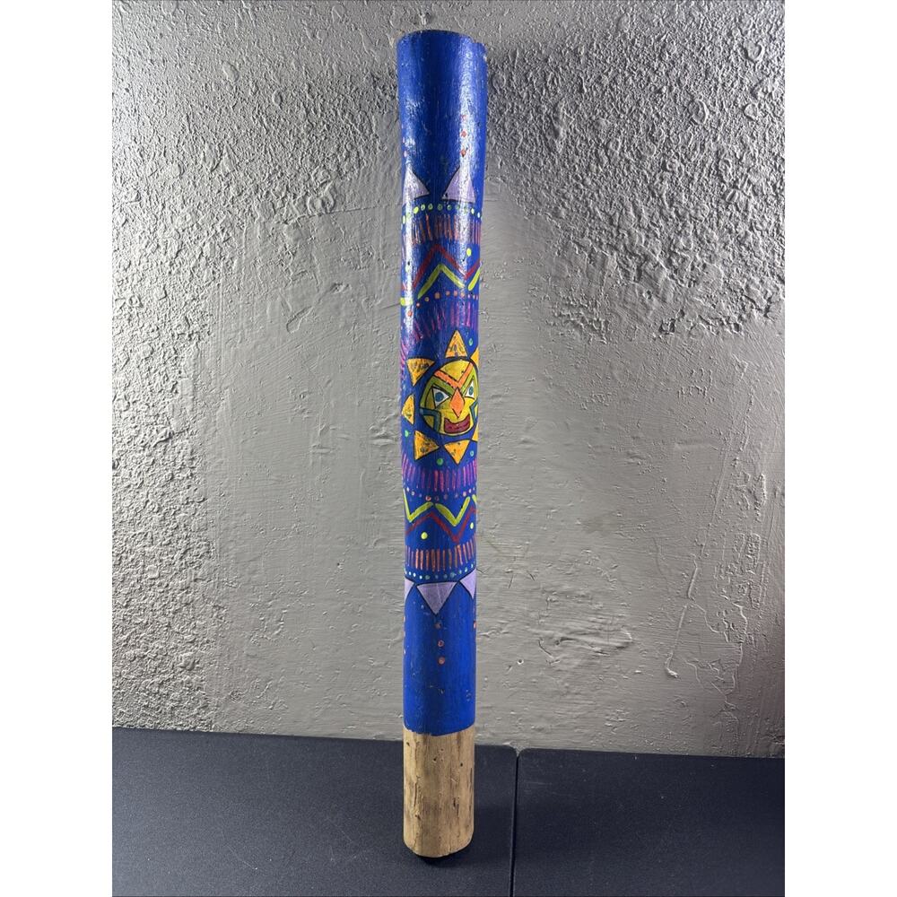 Vtg Wood Cactus Handpainted Rainstick Rain Stick Shaker Rhythm Music Percussion